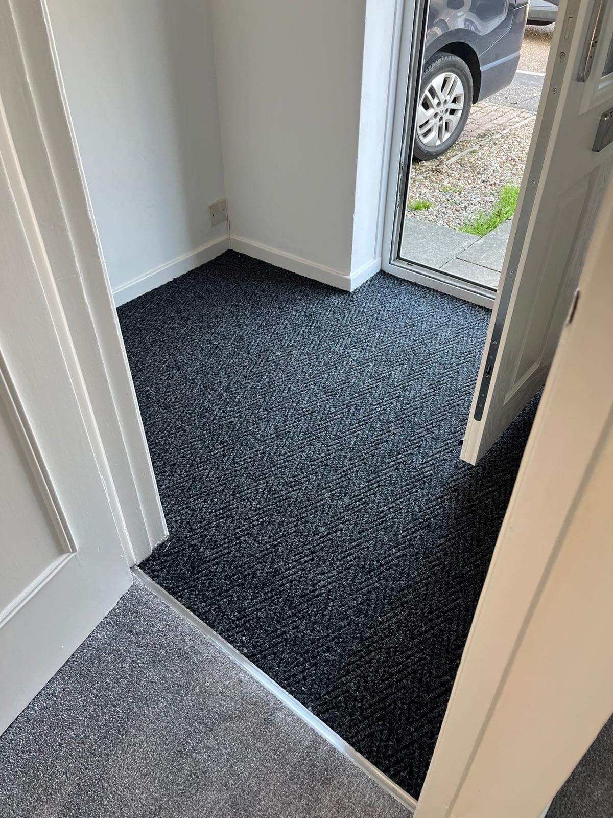 Herringbone carpet tile entrance flooring